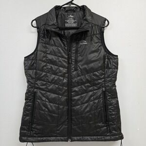 LL Bean Womens PrimaLoft Packaway Quilted Lightweight Vest Full Zip Black Medium